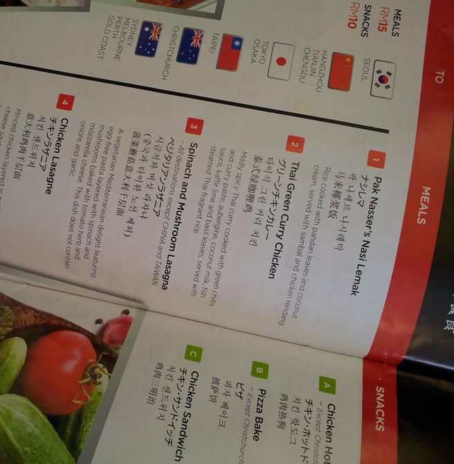 Air Asia food menu